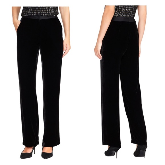 NWT J. McLaughlin silk blend Aretha high waisted wide leg velvet pants black